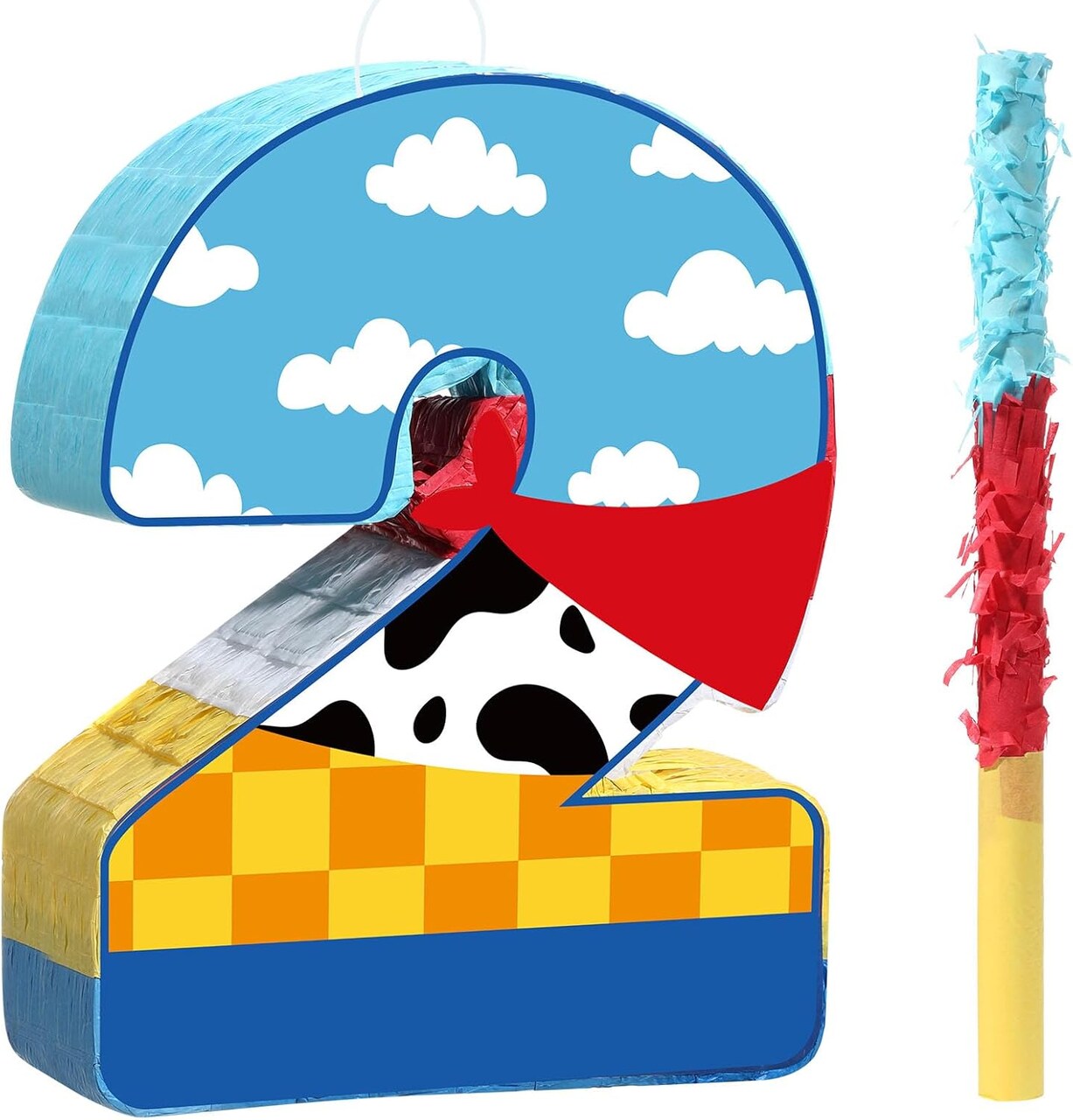 Toy Inspired Game Piñata Cow Piñata for Kids Cartoon Story with Stick Blue Yellow Red Cow Clouds Decor for Boys Girls Adults Birthday Baby Shower Party Supplies Gifts Decor(Number 2)